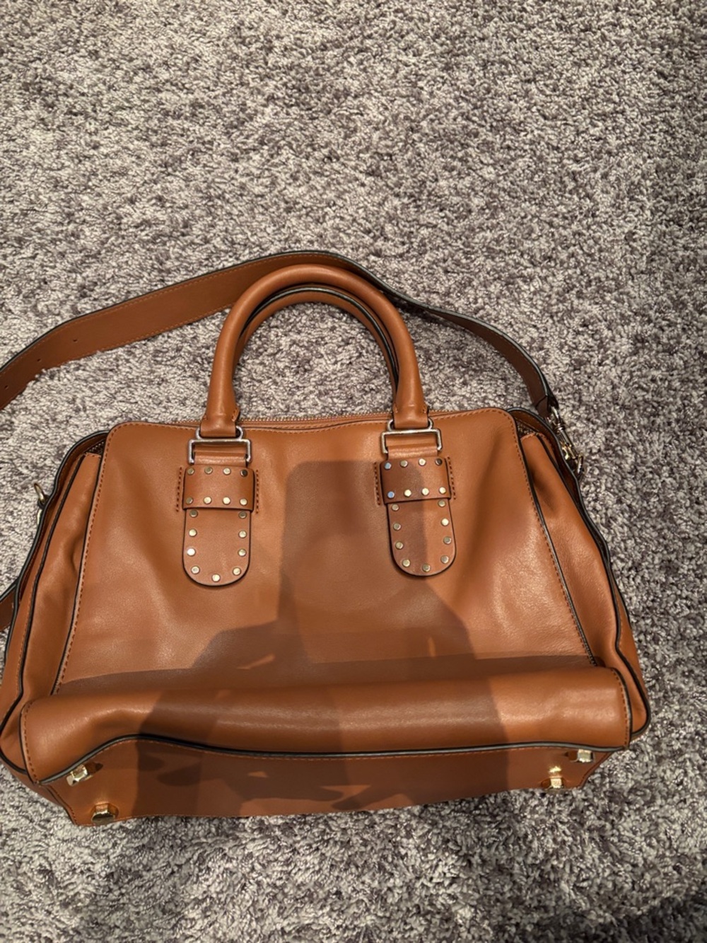 Rebecca Minkoff Cognac Leather Satchel with Stud Accents